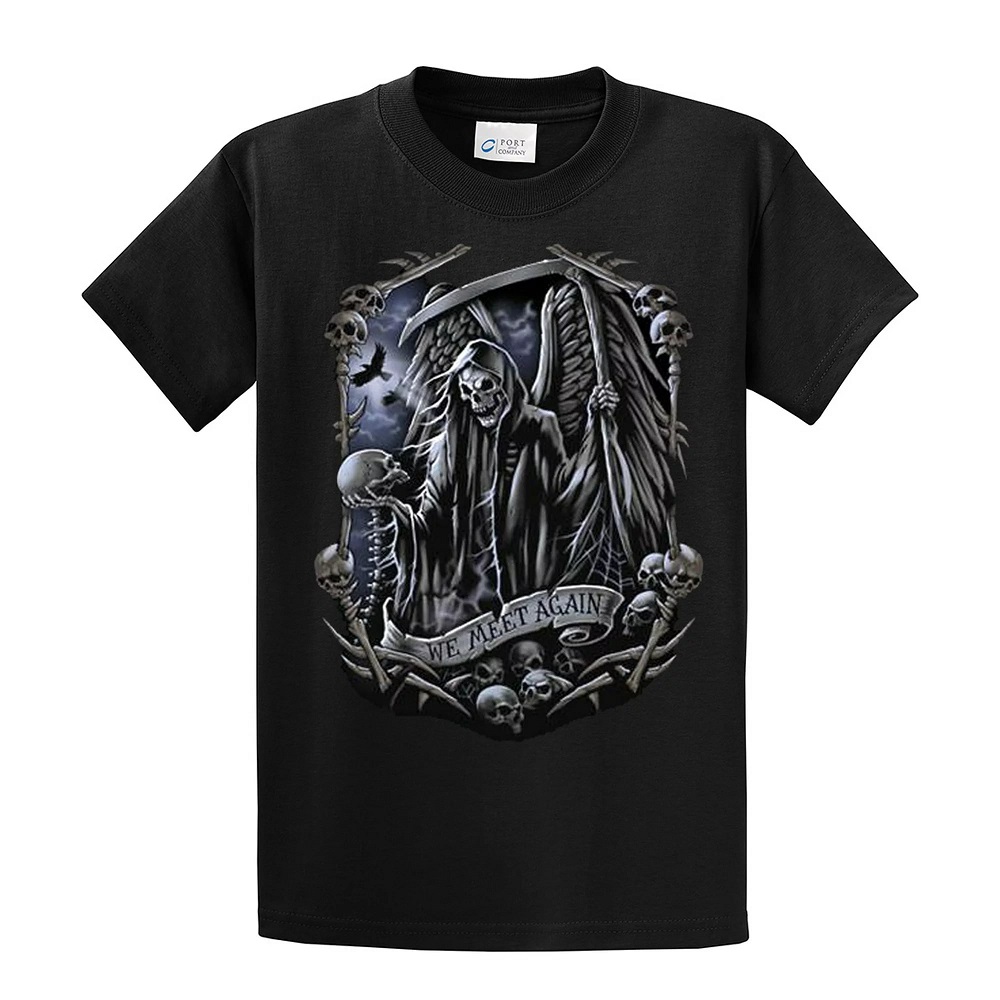 Biker Grim Reaper We Meet Again Skeletons Skull Scary Men T-shirt ...